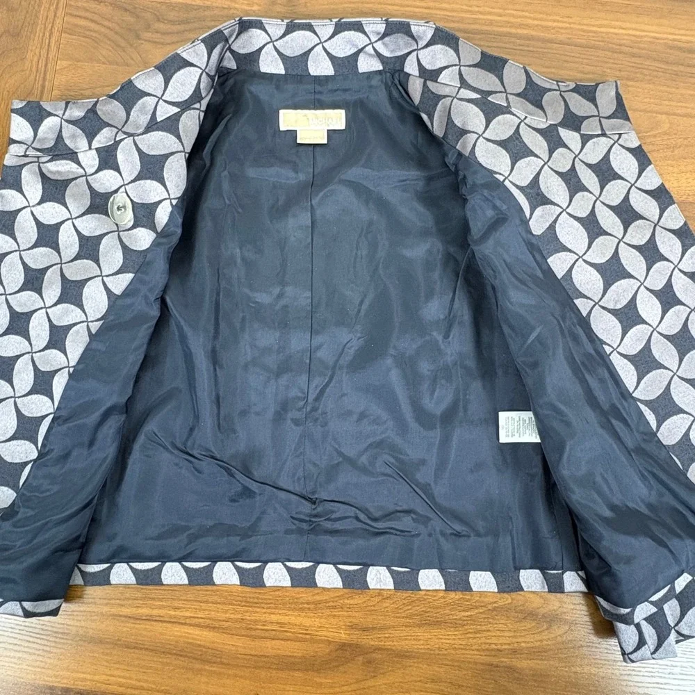 MICHAEL‎ Michael Kors Womens Black Gray Geometric Print Blazer Jacket Size 2
